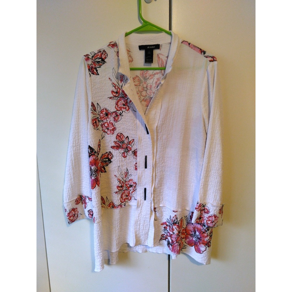 Ali Miles Women's Artsy Floral Tunic Top Size S   Asymmetric Lagenlook Elegant